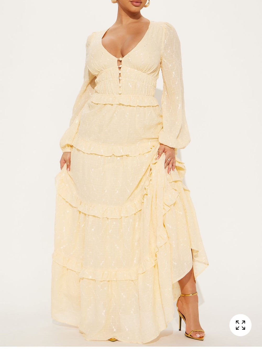 Elegant Yellow Maxi Dress with Ruffle Tiers